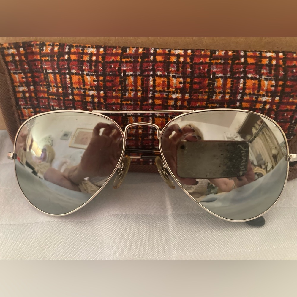 Rayban mirror aviator sunglasses.